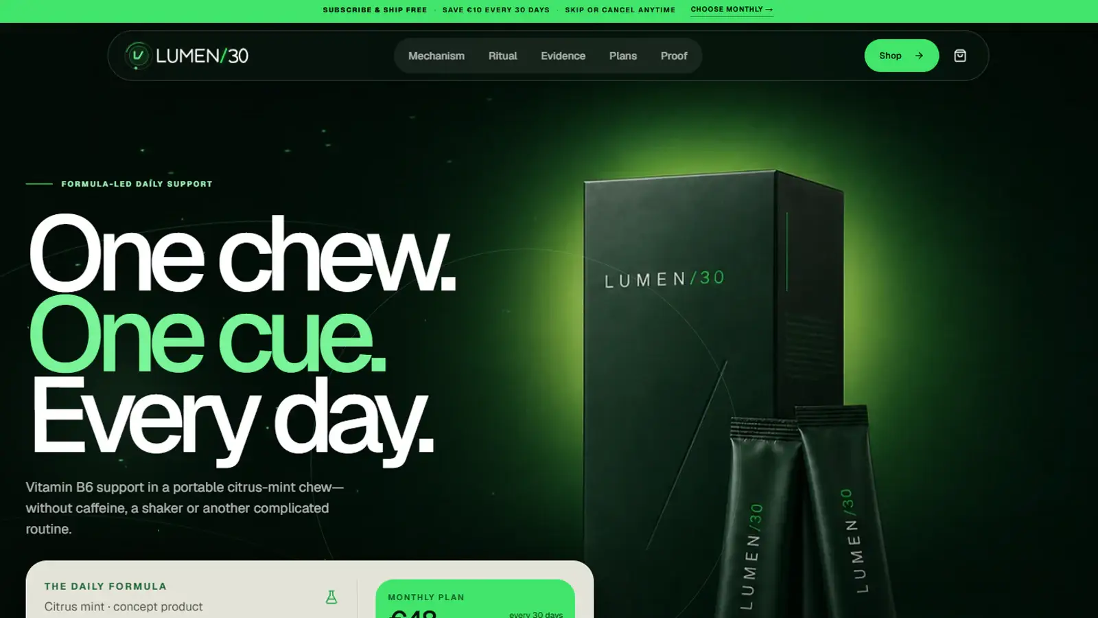 LUMEN/30 — functional nutrition storefront