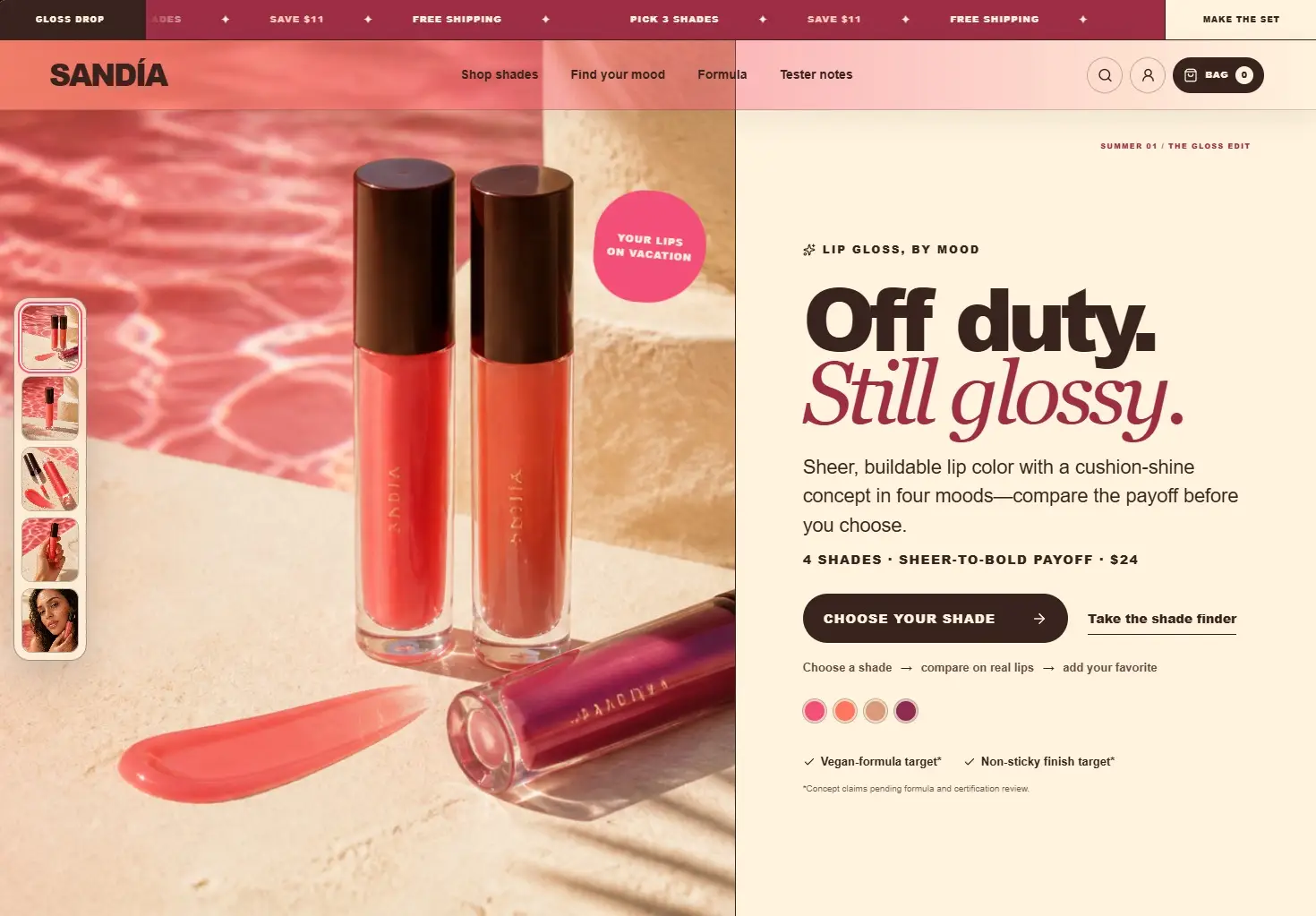 SANDÍA — lip gloss storefront