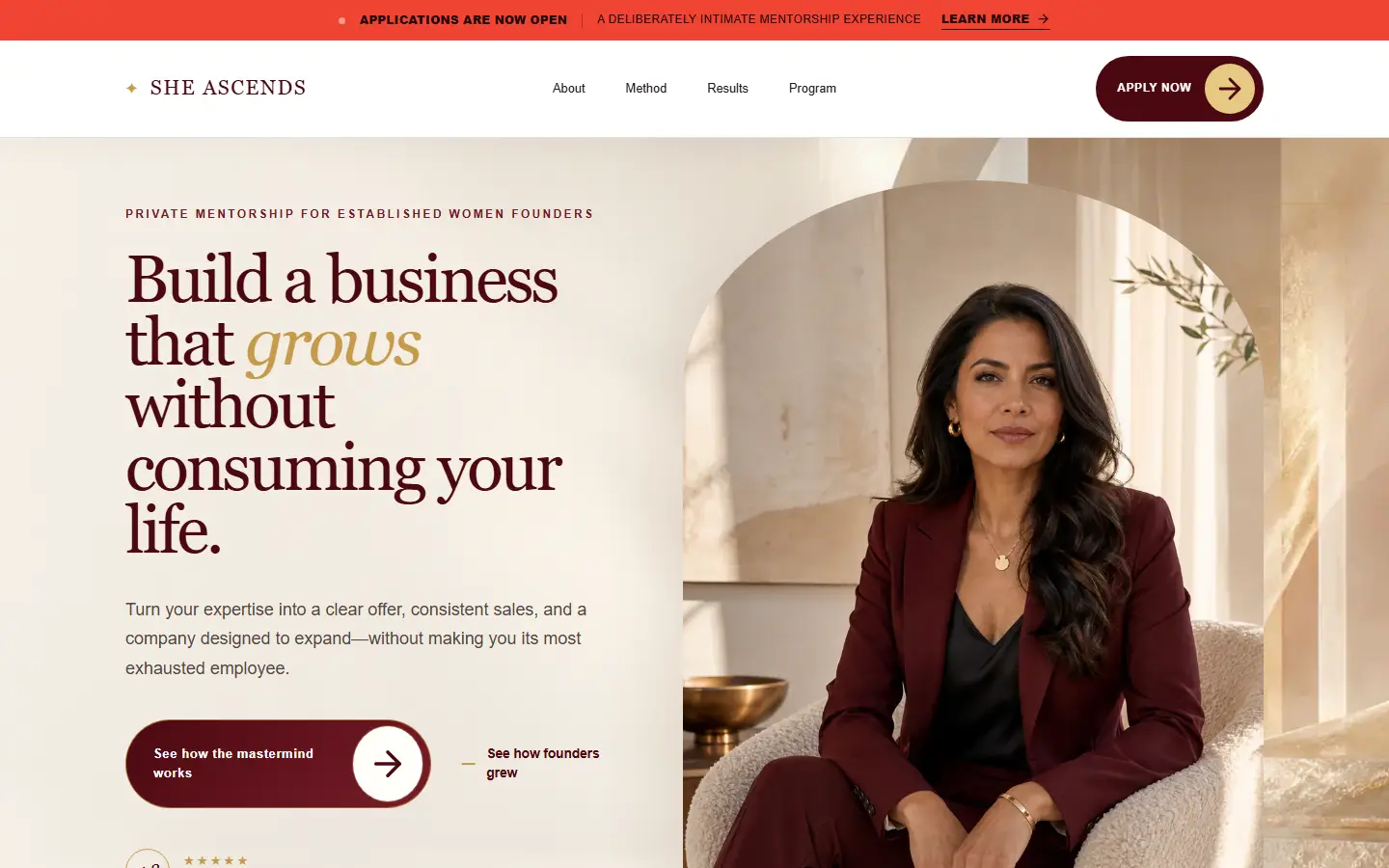 She Ascends — business mentorship sales page